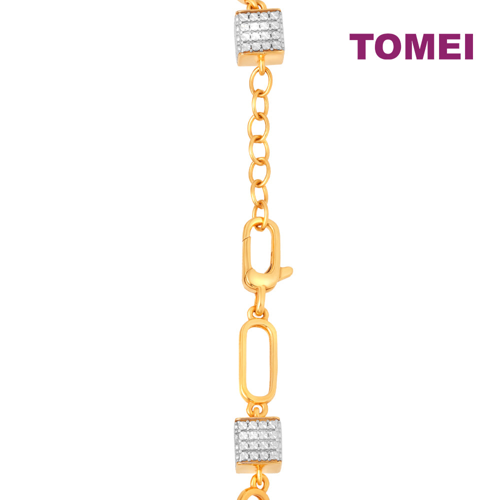 TOMEI Diamond Cut Collection Stylish Cube Bracelet, Yellow Gold 916
