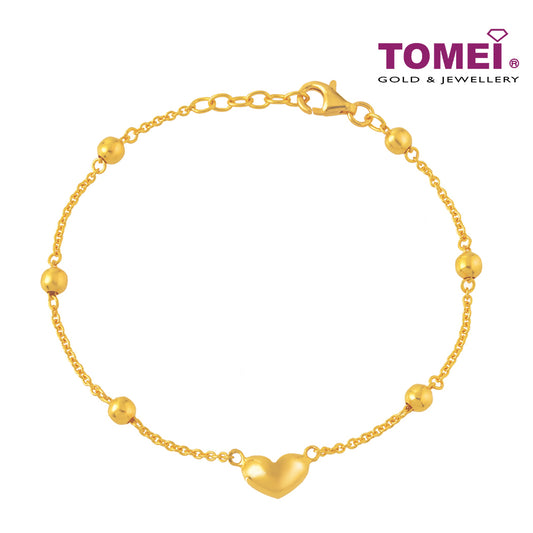 TOMEI Bead and Love Charm Bracelet, Yellow Gold 916 (BB2953-1C)