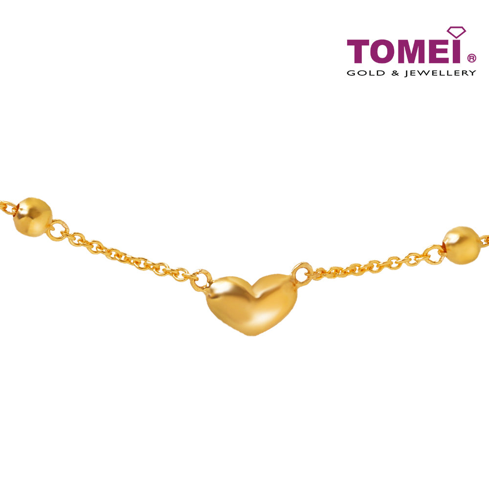 TOMEI Bead and Love Charm Bracelet, Yellow Gold 916 (BB2953-1C)