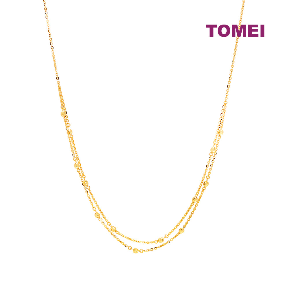 TOMEI Double Strands Laser Balls Necklace, Yellow Gold 916