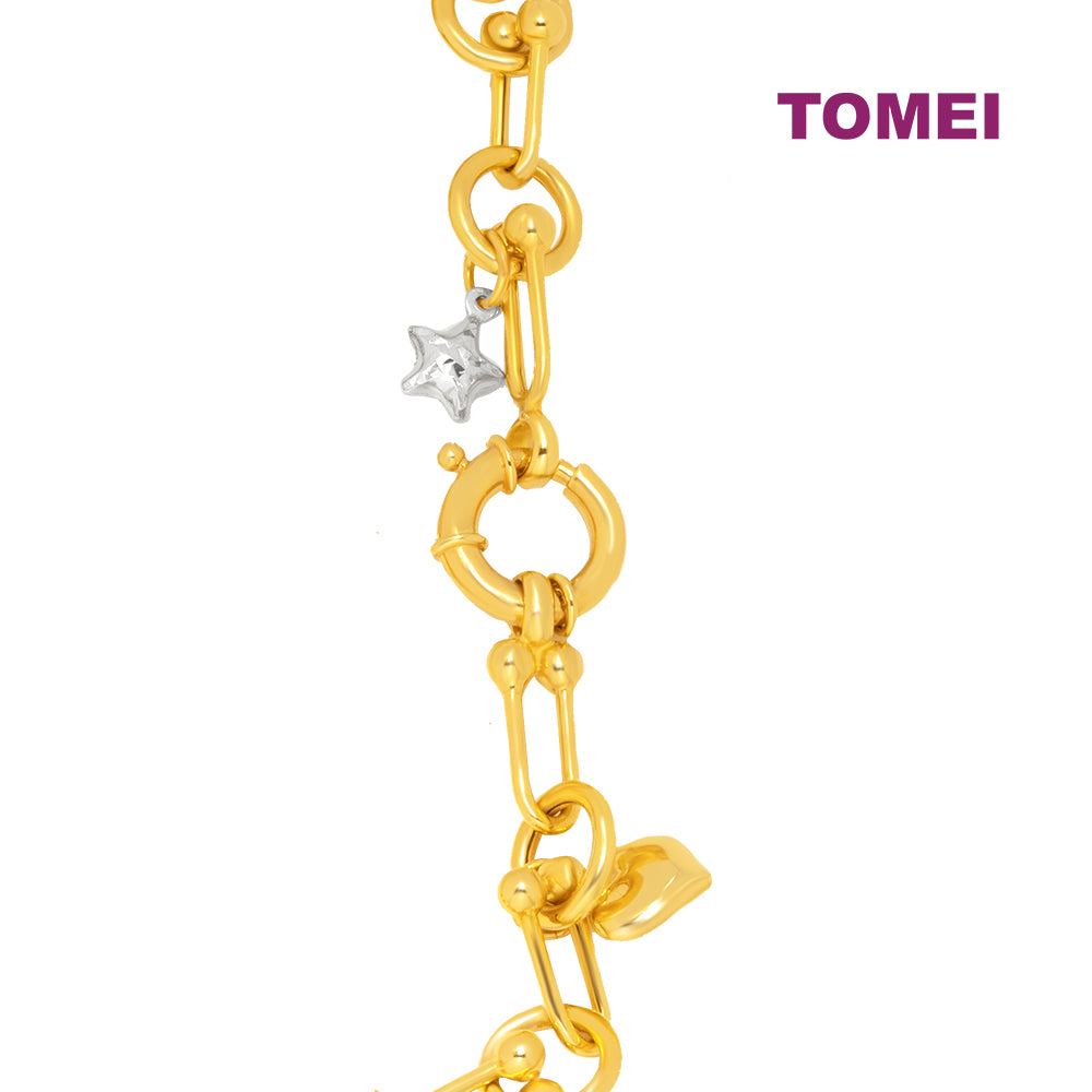 TOMEI Lusso Italia Chain Dual-Tone Heart & Star Bracelet, Yellow Gold 916