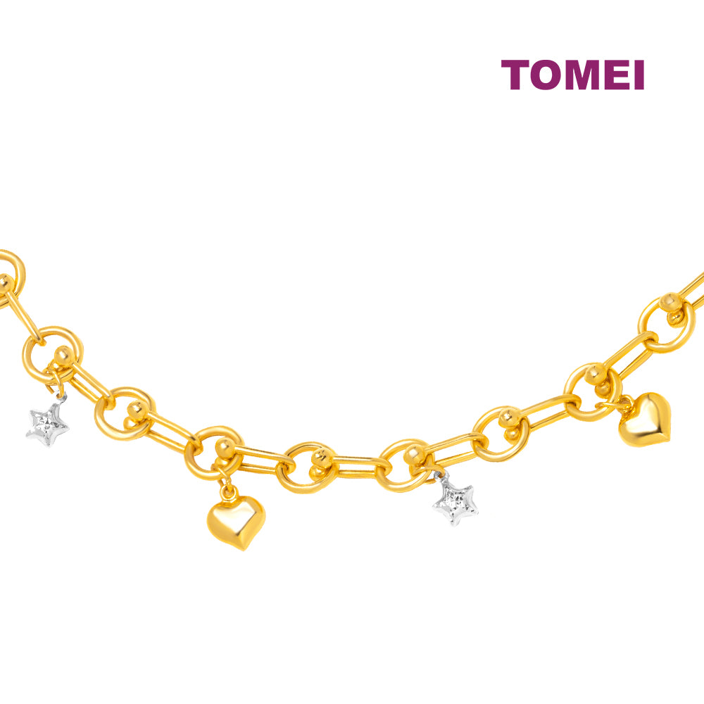 TOMEI Lusso Italia Chain Dual-Tone Heart & Star Bracelet, Yellow Gold 916