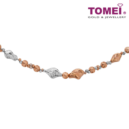 TOMEI Dual-Tone Glittering Shells Bracelet, White+Rose Gold 585