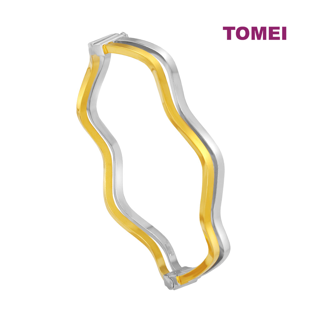TOMEI Dual-Tone Wavy Bangle, Yellow Gold 916