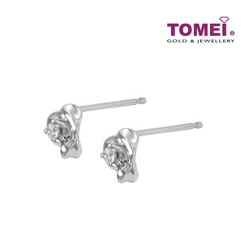 TOMEI Glittering Floriated Sparks Diamond Earrings, White Gold 375 (E1488)