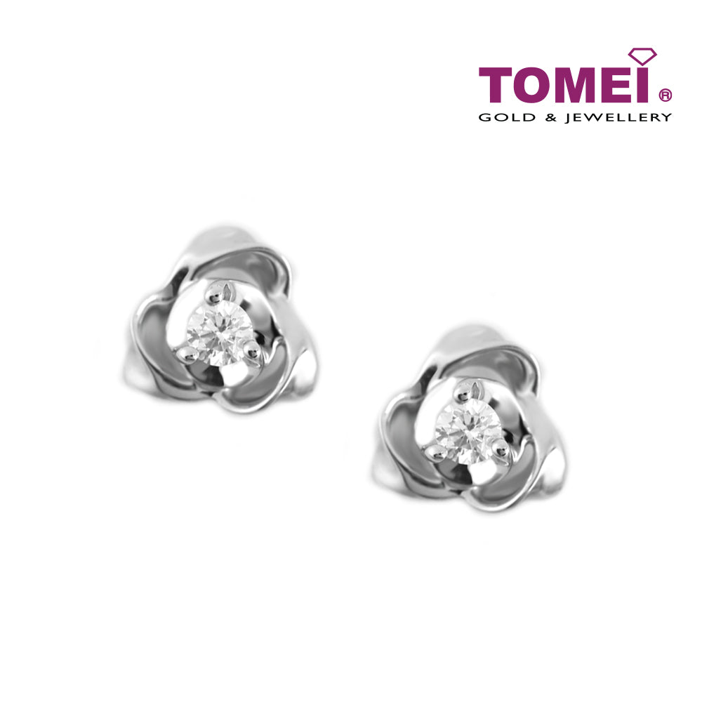 TOMEI Glittering Floriated Sparks Diamond Earrings, White Gold 375 (E1488)