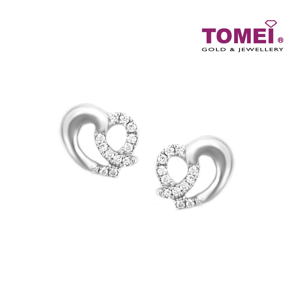TOMEI Coruscatingly Illustrious Hearts Diamond Earrings, White Gold 585