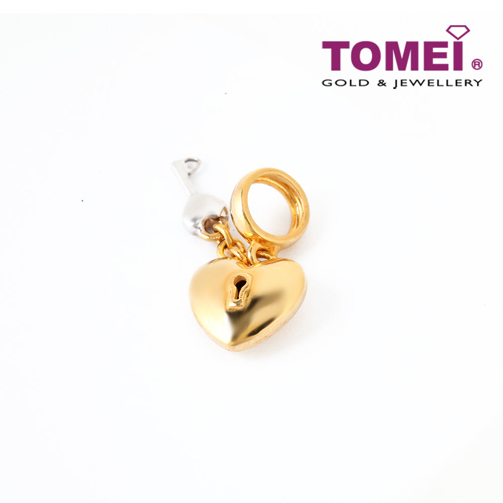 TOMEI Love Lock & Heart Key Charm, Yellow Gold 916