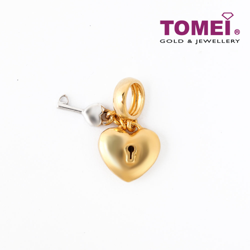 TOMEI Love Lock & Heart Key Charm, Yellow Gold 916