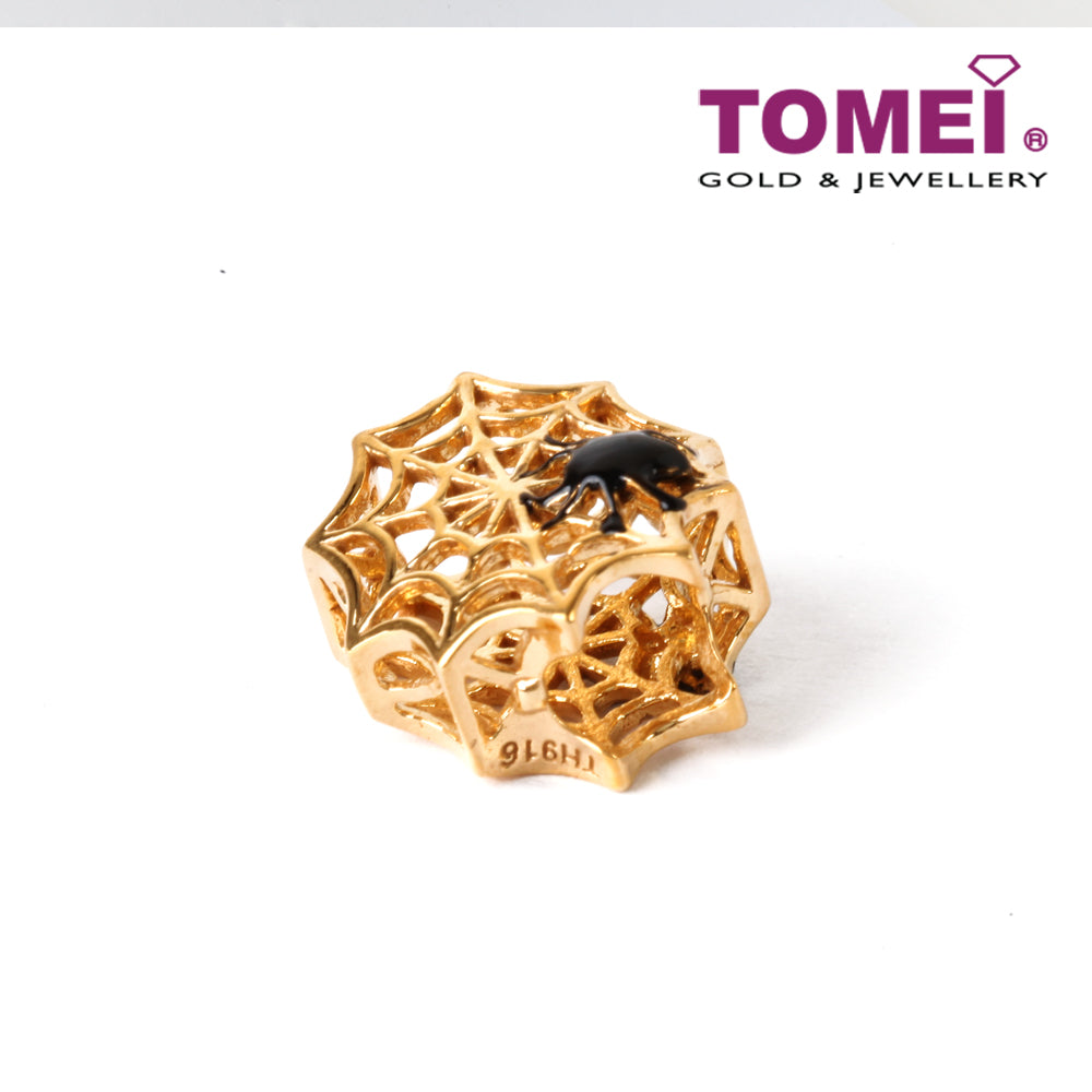 TOMEI Trickster Spider Spooky Web Charm, Yellow Gold 916