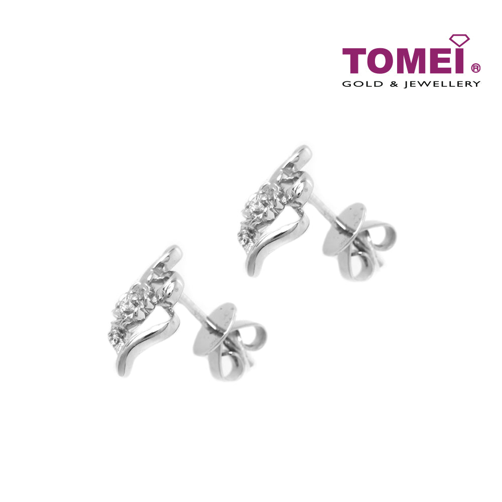 TOMEI Earrings of Floraison with Foliage Resplendence, Diamond White Gold 750