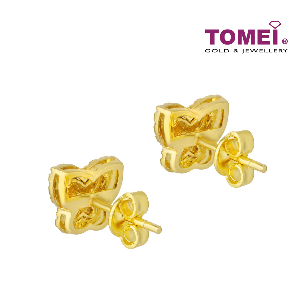 TOMEI Diamond Cut Collection Butterfly Earrings, Yellow Gold 916 (9Q-YG1262E-2C)