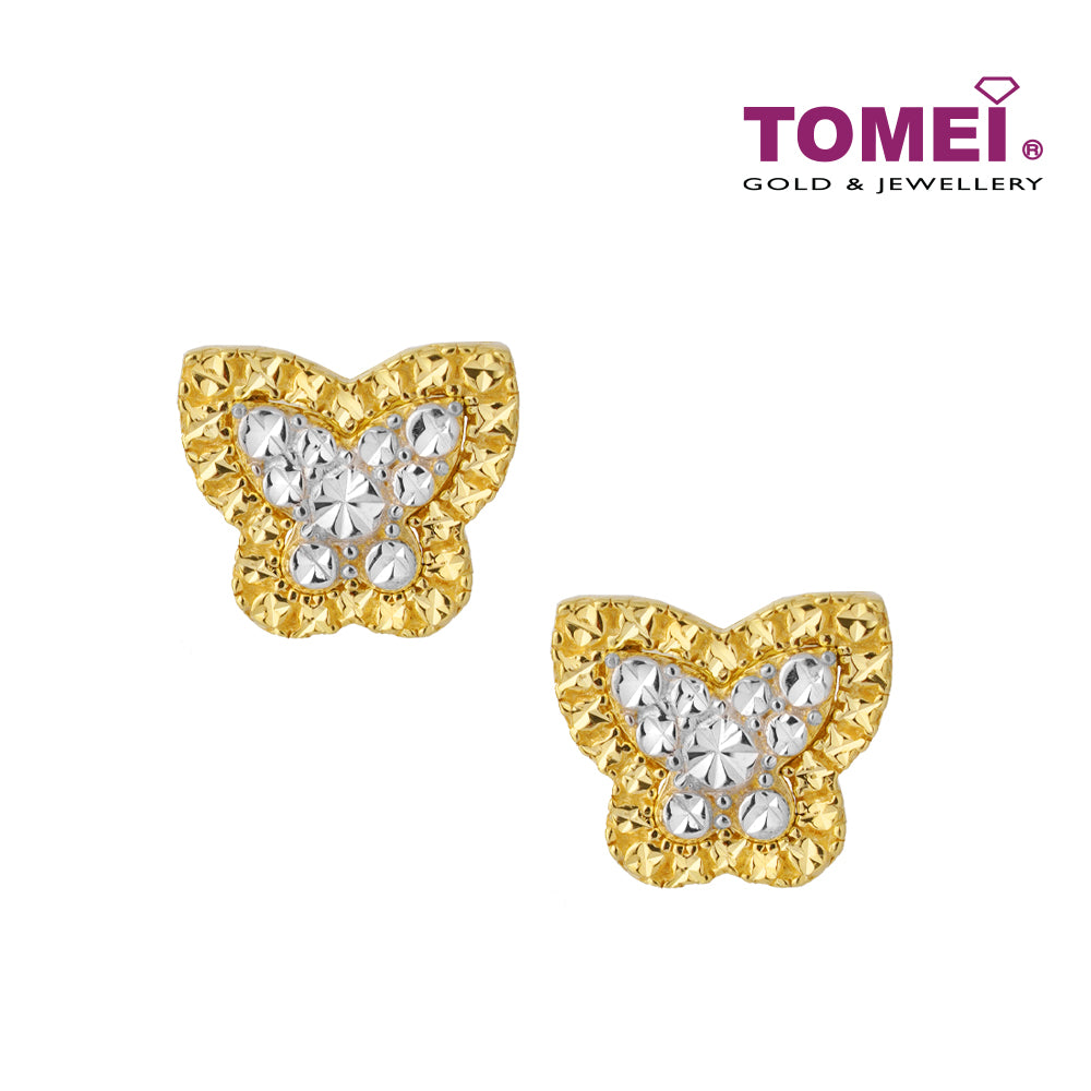 TOMEI Diamond Cut Collection Butterfly Earrings, Yellow Gold 916 (9Q-YG1262E-2C)