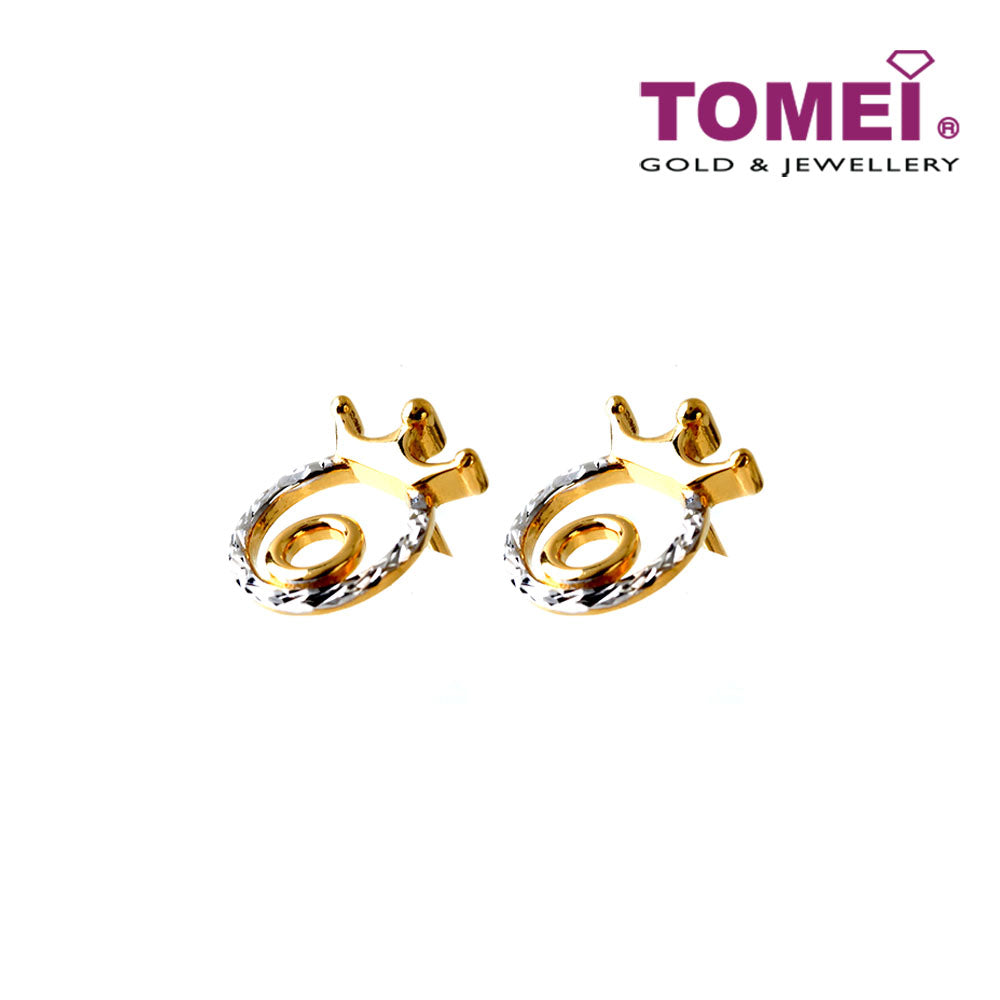 TOMEI Crown Round Earrings, Yellow Gold 916