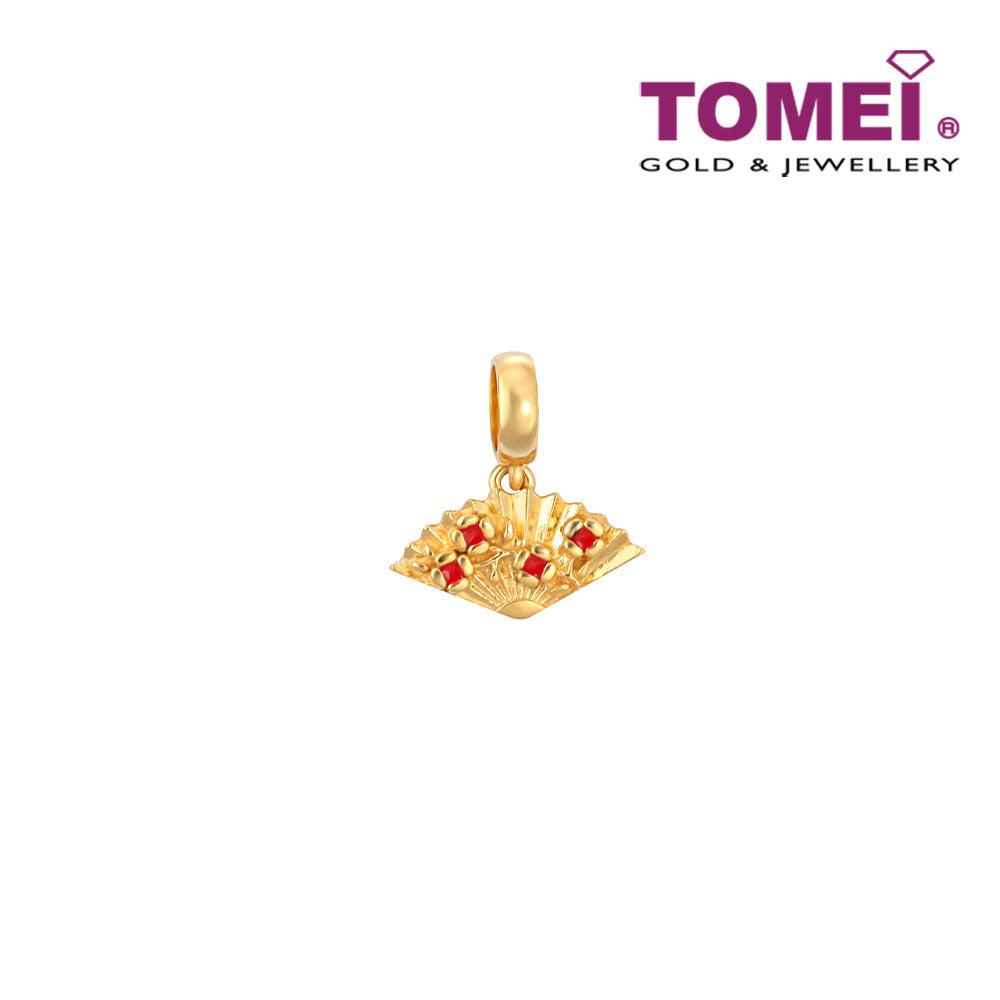TOMEI Folding Fan Charm, Yellow Gold 916