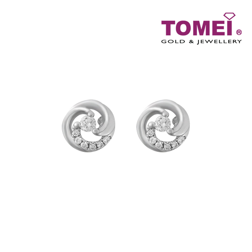 TOMEI Pinwheel of Swirling Sparks Earrings, Diamond White Gold 375 (E1374)
