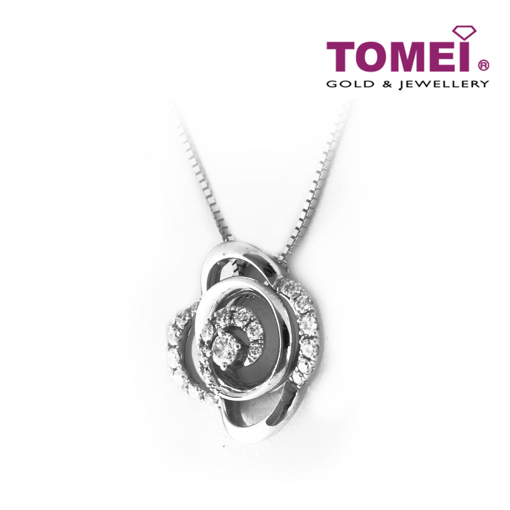TOMEI Vignette of Coruscating Clover Pendant Set, Diamond White Gold 375 (P2614V)