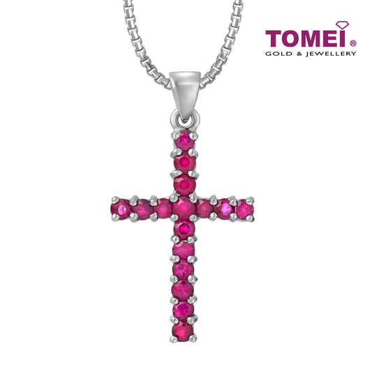 TOMEI Colored Gemstones Cross Pendant, White Gold 375