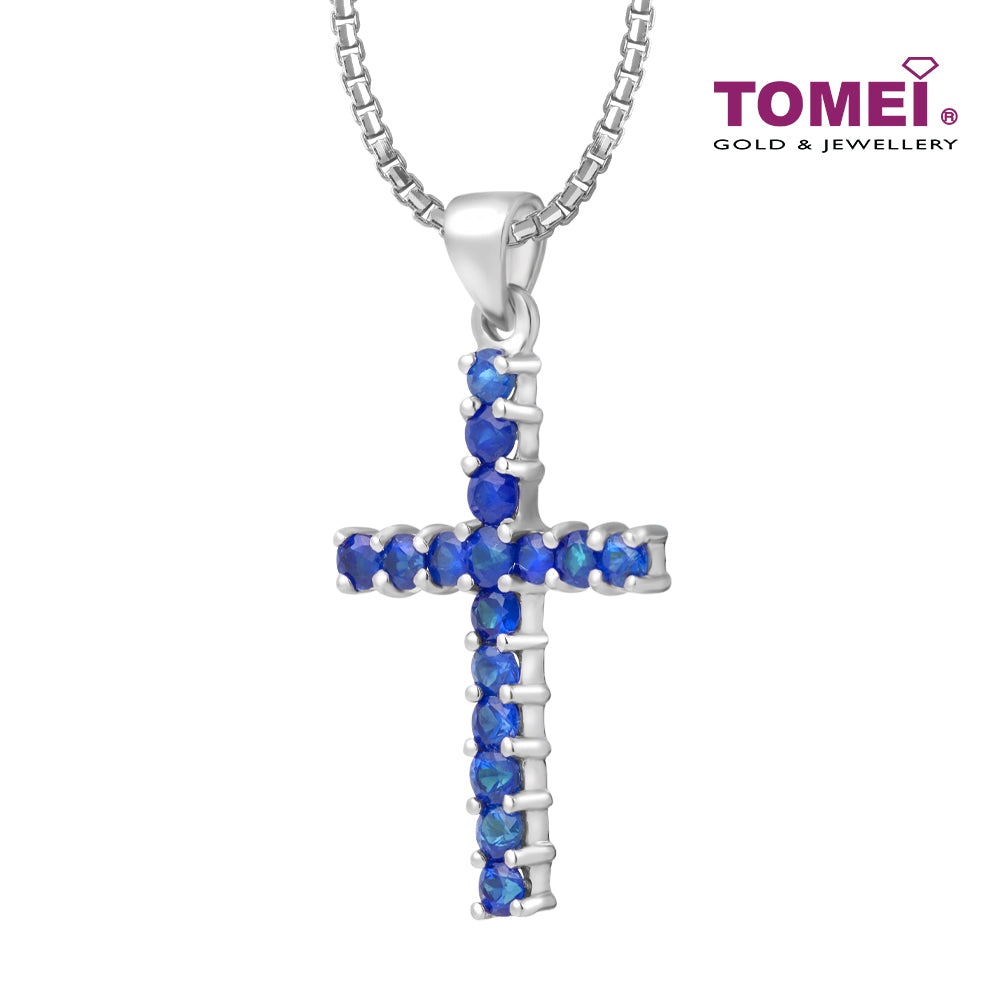 TOMEI Colored Gemstones Cross Pendant, White Gold 375