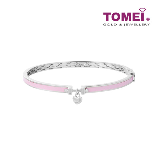 TOMEI Mini Love Charm Bangle in Pink, White Gold 375