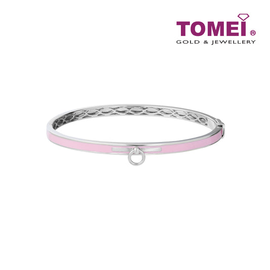 TOMEI Mini Circle Charm Bangle in Pink, White Gold 375