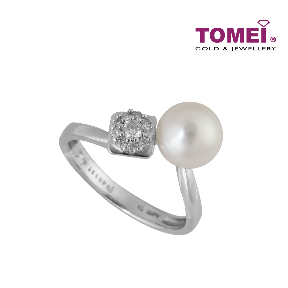 TOMEI Lustrous Flamboyance of the Seas Ring, Diamond Pearl White Gold 375 (R2020)