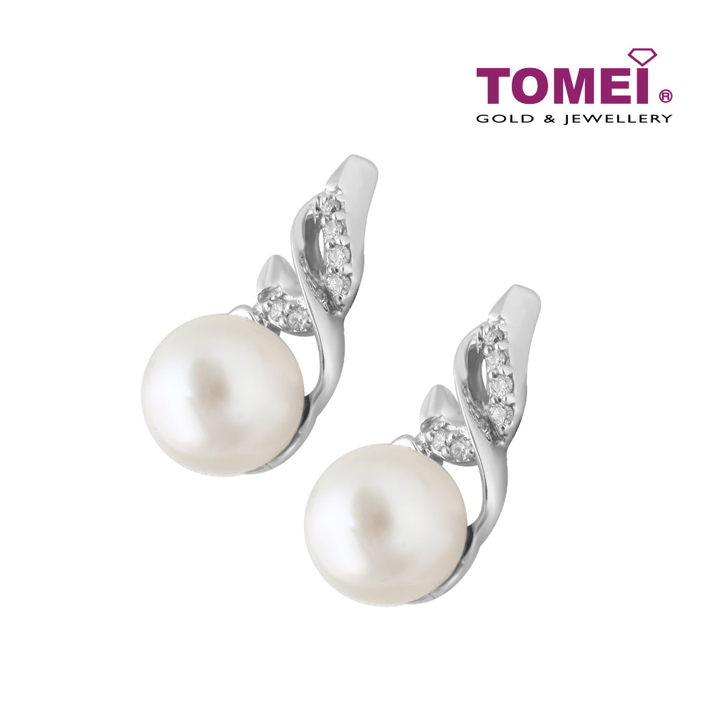 TOMEI Sophisticated with Splendacious Glamour Earrings, Diamond Pearl White Gold 375 (E1505V)