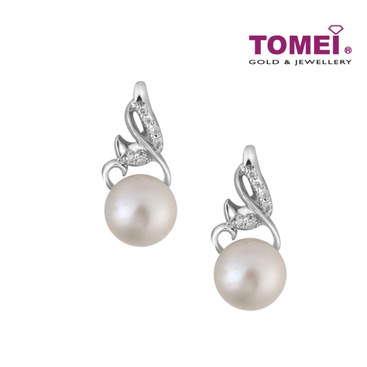 TOMEI Sophisticated with Splendacious Glamour Earrings, Diamond Pearl White Gold 375