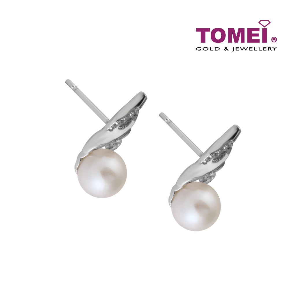 TOMEI Sophisticated with Splendacious Glamour Earrings, Diamond Pearl White Gold 375 (E1505V)