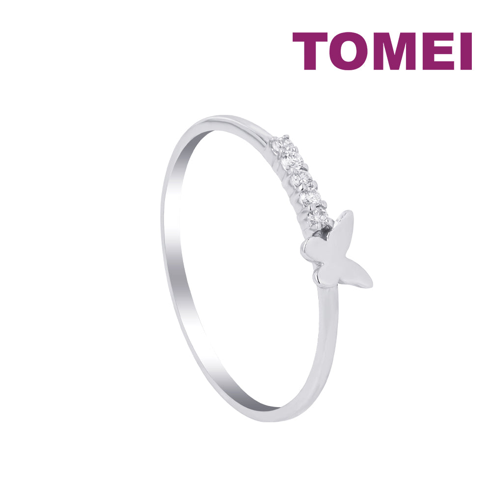 TOMEI [Online Exclusive] Minimalist Butterfly Ring, White Gold 750