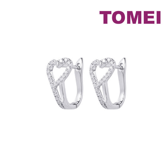 TOMEI Heart Loop Earrings, White Gold 585
