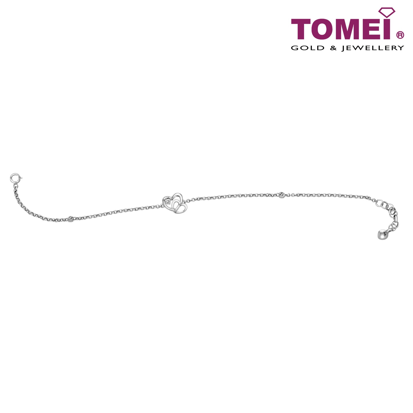 TOMEI Entwined Heart Bracelet I Diamond White Gold 375 (B0976)