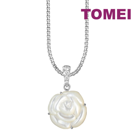 TOMEI White Rugosa Rose Pendant, White Gold 750