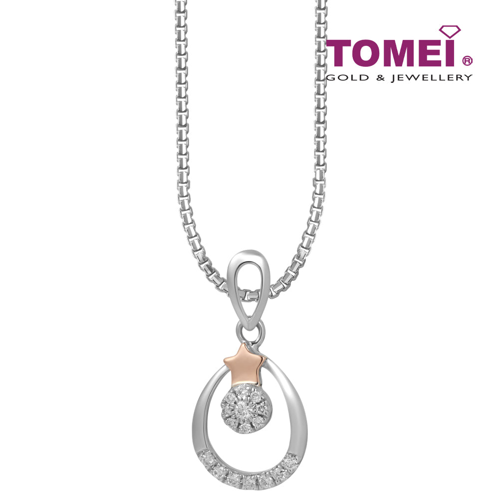 TOMEI Little Star Signature, Diamond Pendant With Chain, White+Rose Gold 585