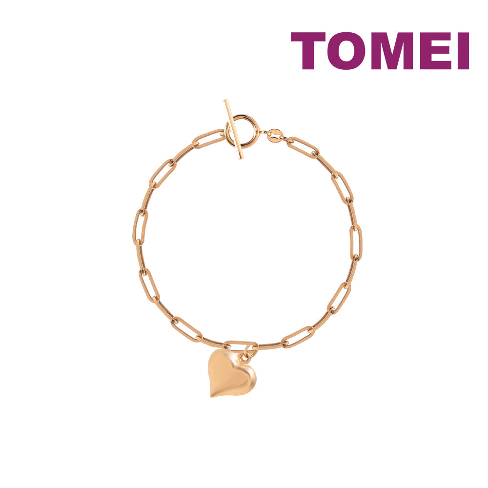 TOMEI Fatty Heart Charm Bracelet, Rose Gold 585