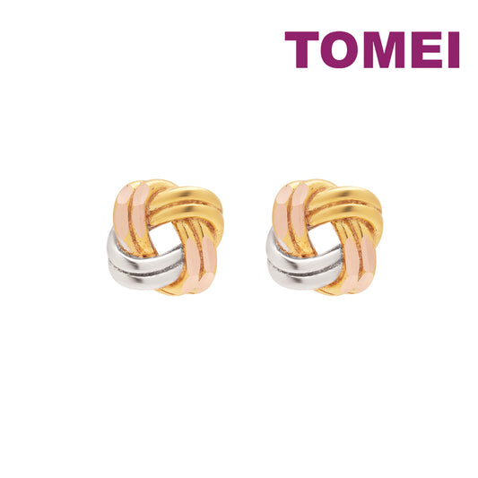 TOMEI Trio Tone Knot Earrings, Gold 585