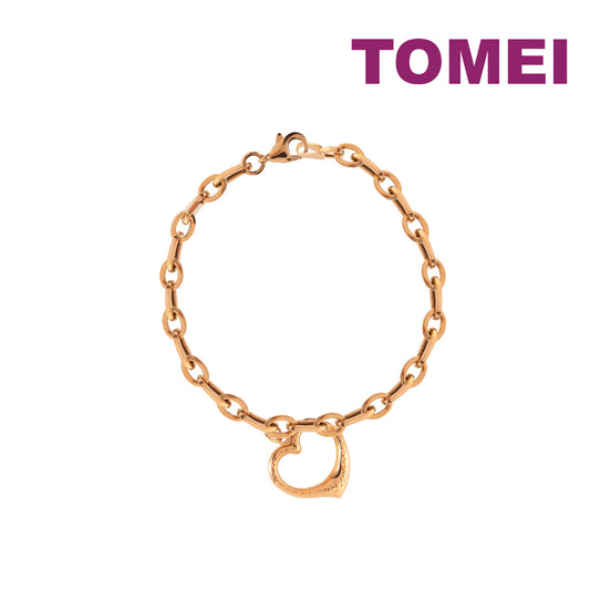 TOMEI Open Heart Charm Bracelet, Rose Gold 585