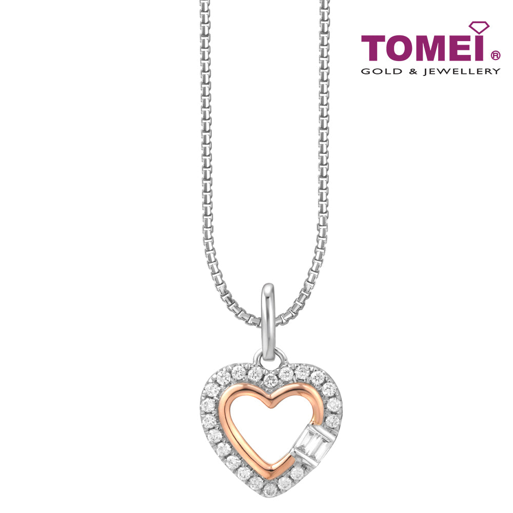 TOMEI Love Is Beautiful Collection Pendant Set, White+Rose Gold 585