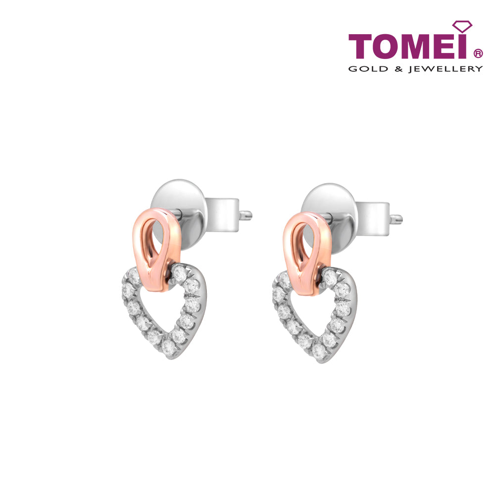 TOMEI Love Is Beautiful Collection Diamond Earrings, White+Rose Gold 585