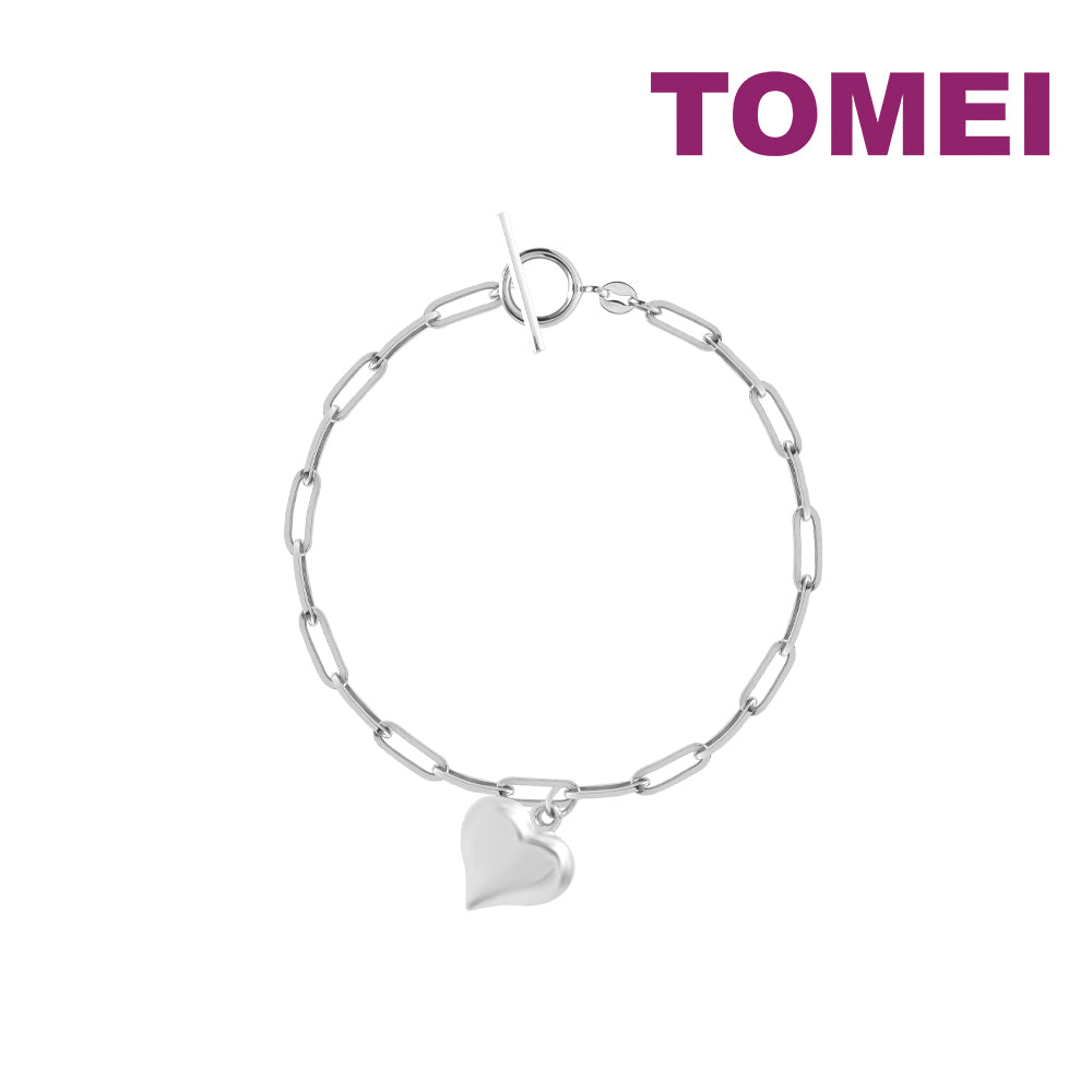 TOMEI Fatty Heart Charm Bracelet, White Gold 585