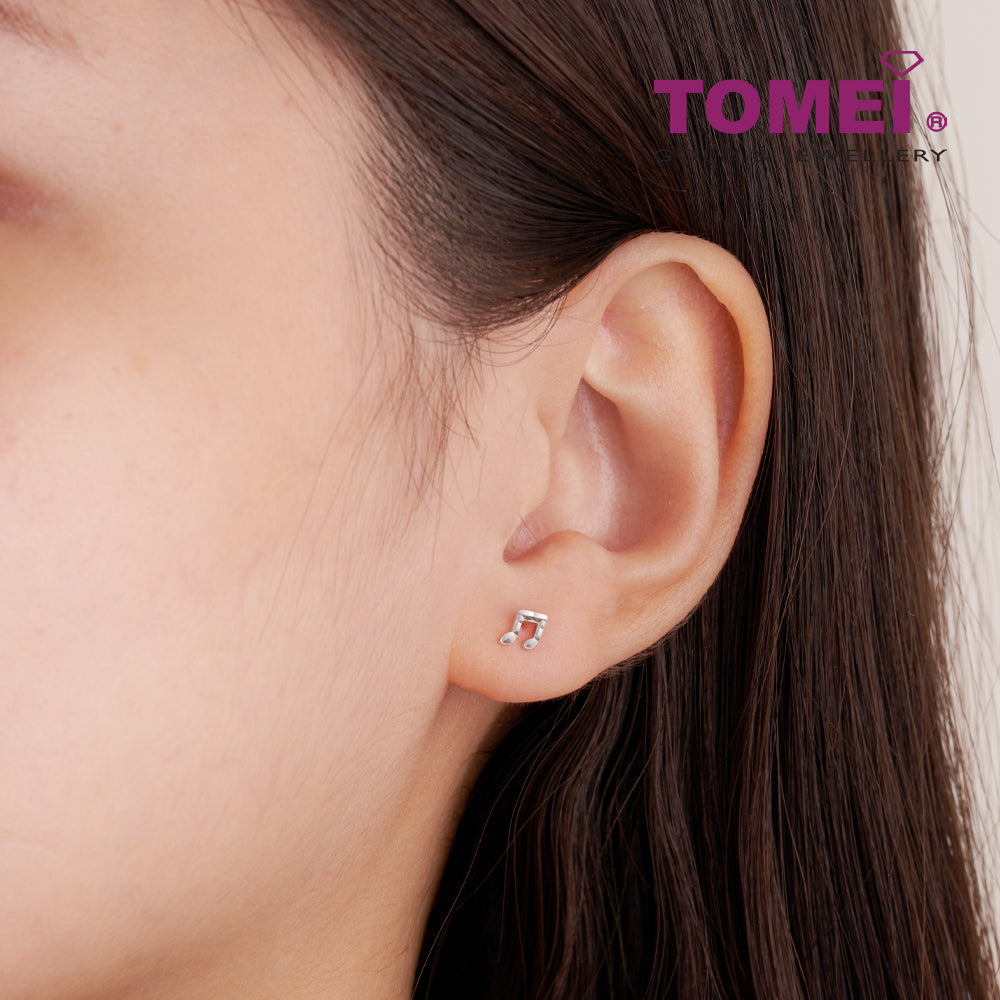 TOMEI Melody Notes Earrings, White Gold 585