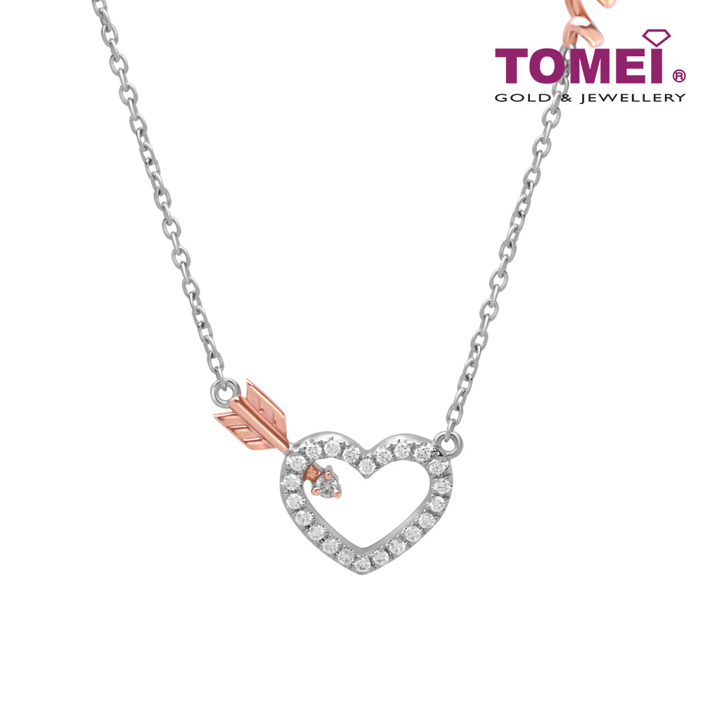 TOMEI Love Joins Us Together Collection Diamond Necklace, White+Rose Gold 585
