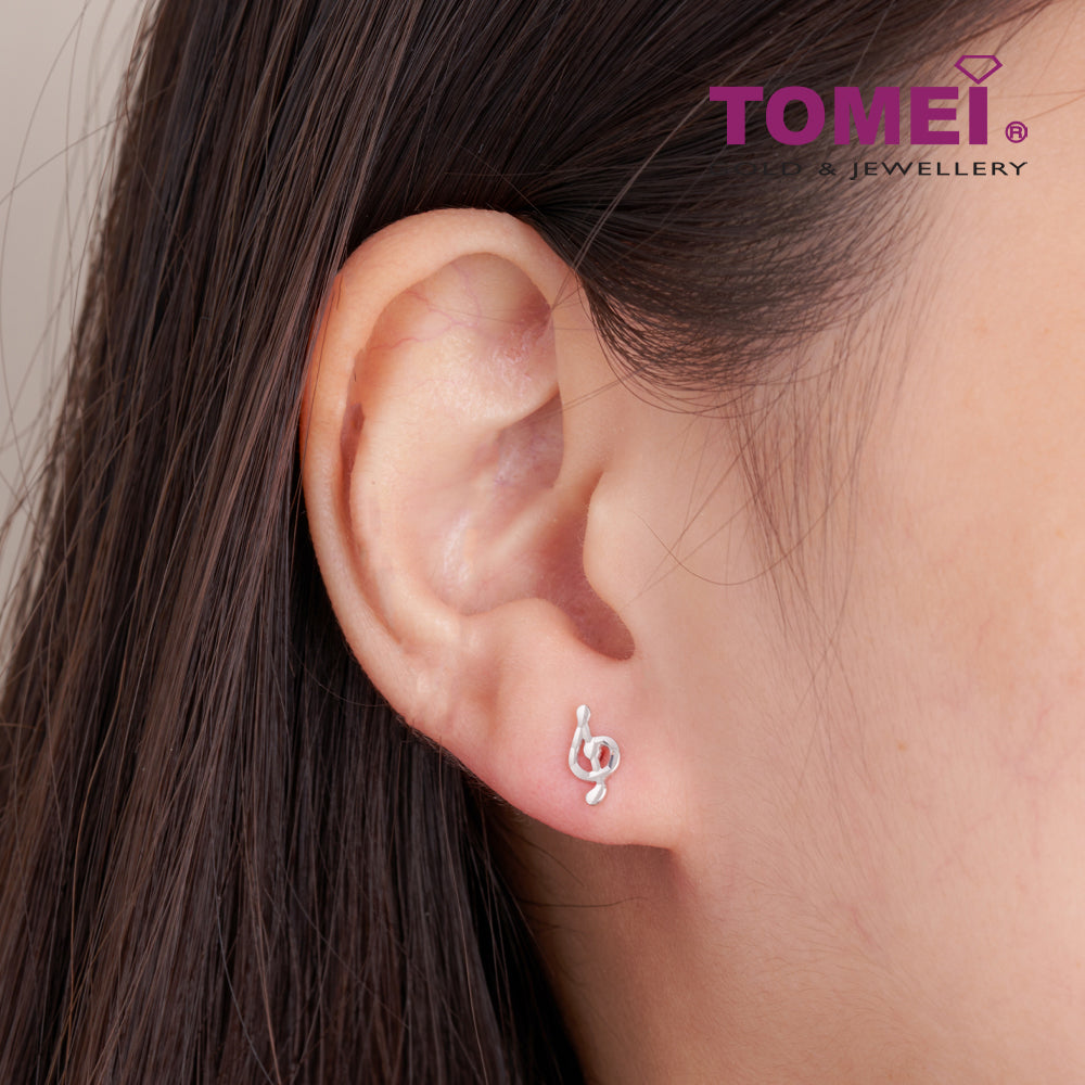 TOMEI Melody Notes Earrings, White Gold 585