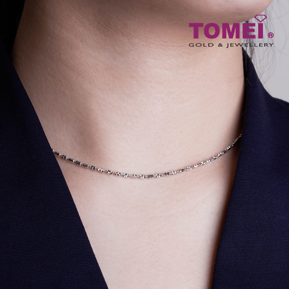 Tomei Sparkling with Laser Necklace, Unisex White Gold 585