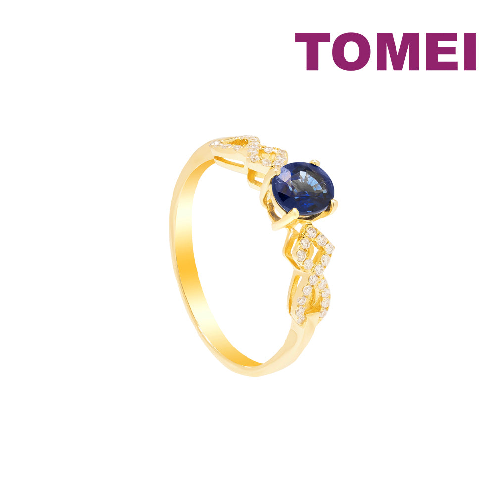 TOMEI Koleksi Camellia Sapphire Diamond RIng, Yellow Gold 750