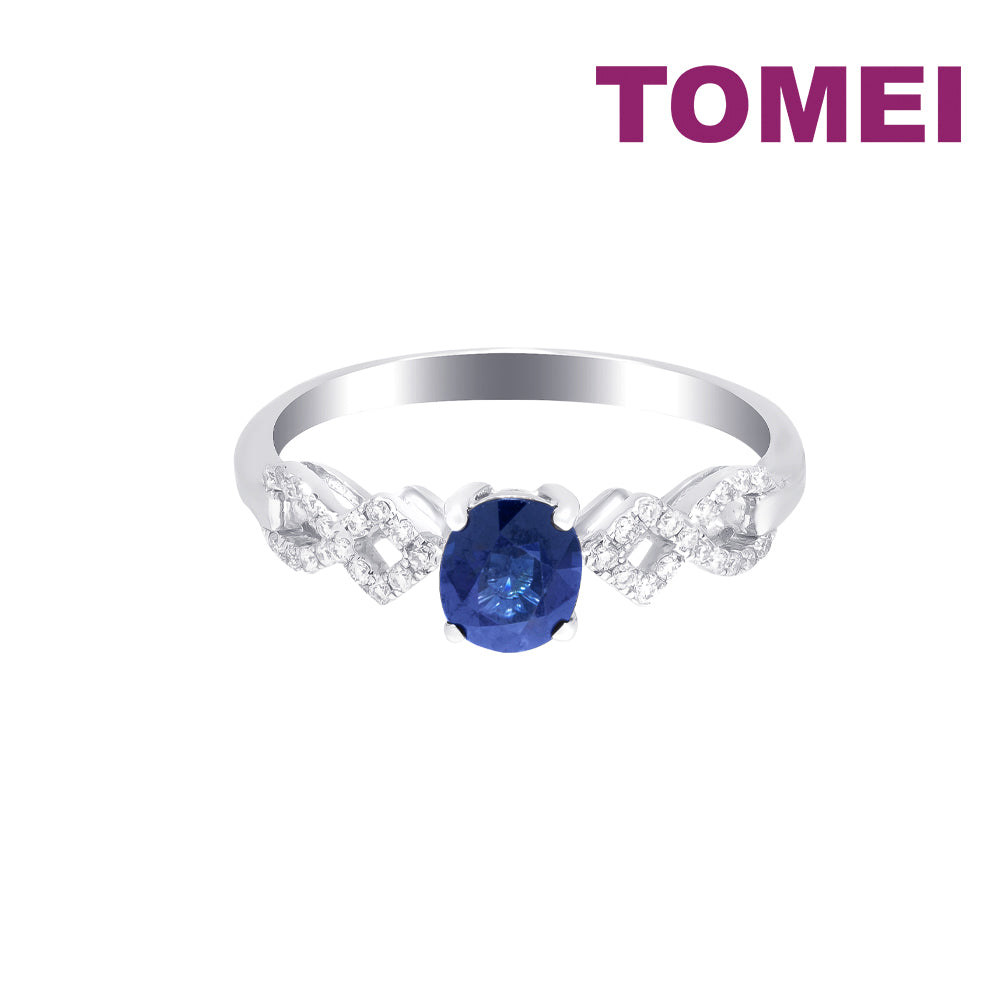 TOMEI Koleksi Camellia Sapphire Diamond RIng, White Gold 750