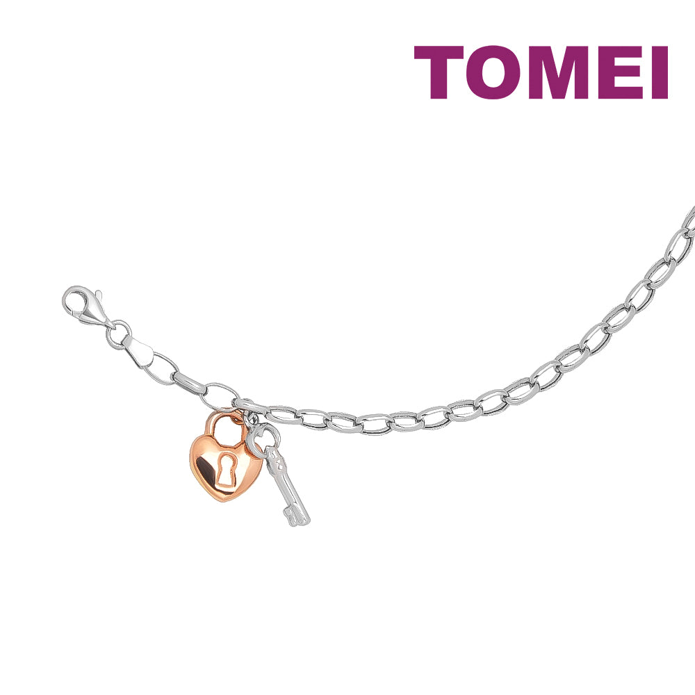 TOMEI Love Lock Bracelet, White+Rose Gold 585