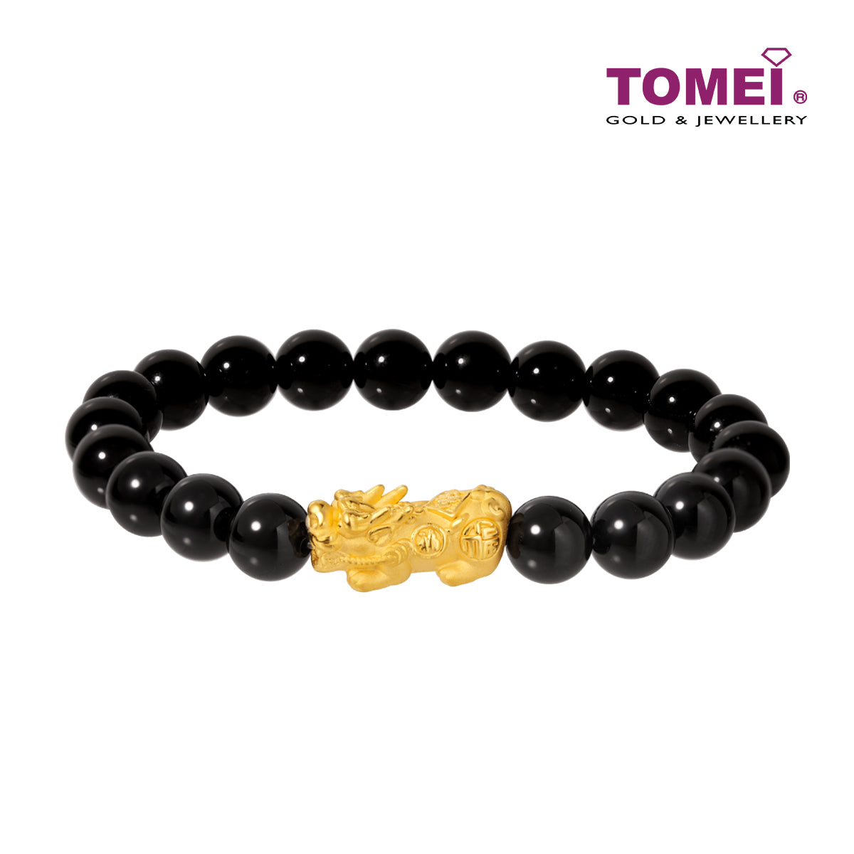 TOMEI Pixiu Black Agate Bracelet, Yellow Gold 999