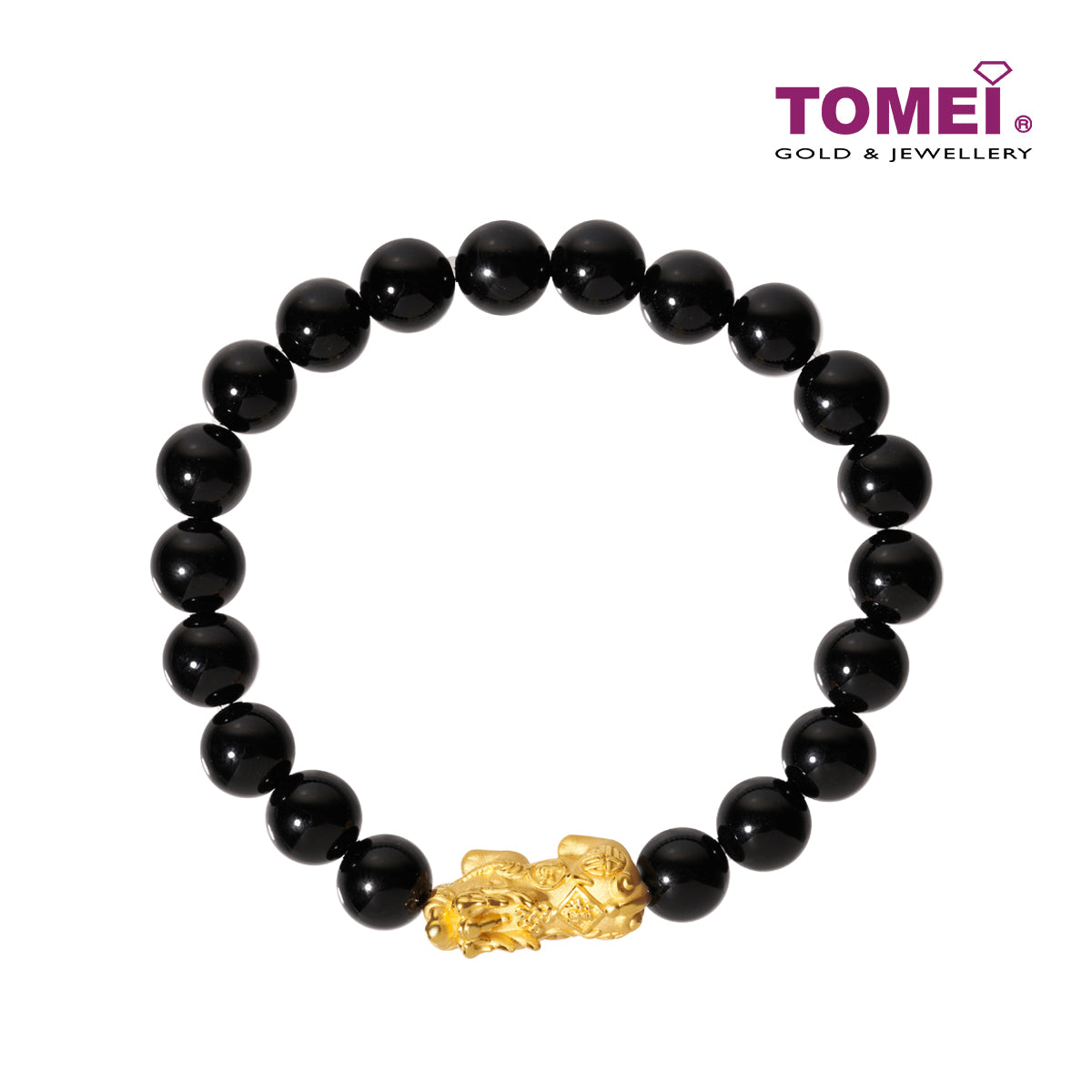 TOMEI Pixiu Black Agate Bracelet, Yellow Gold 999