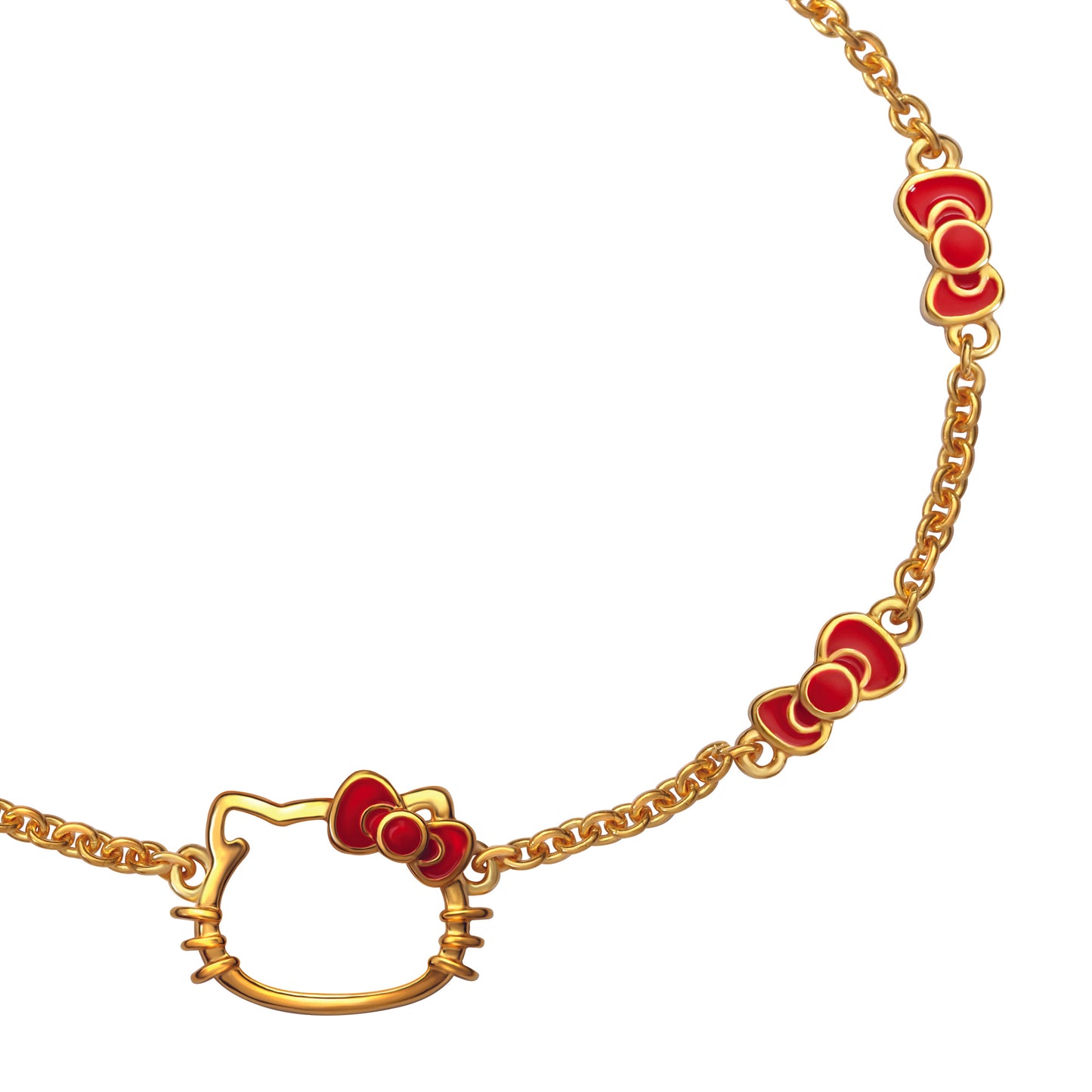 TOMEI x Hello Kitty Yume Collection Red Ribbons Bracelet, Yellow Gold 916 (HK-YG1167B-EC)